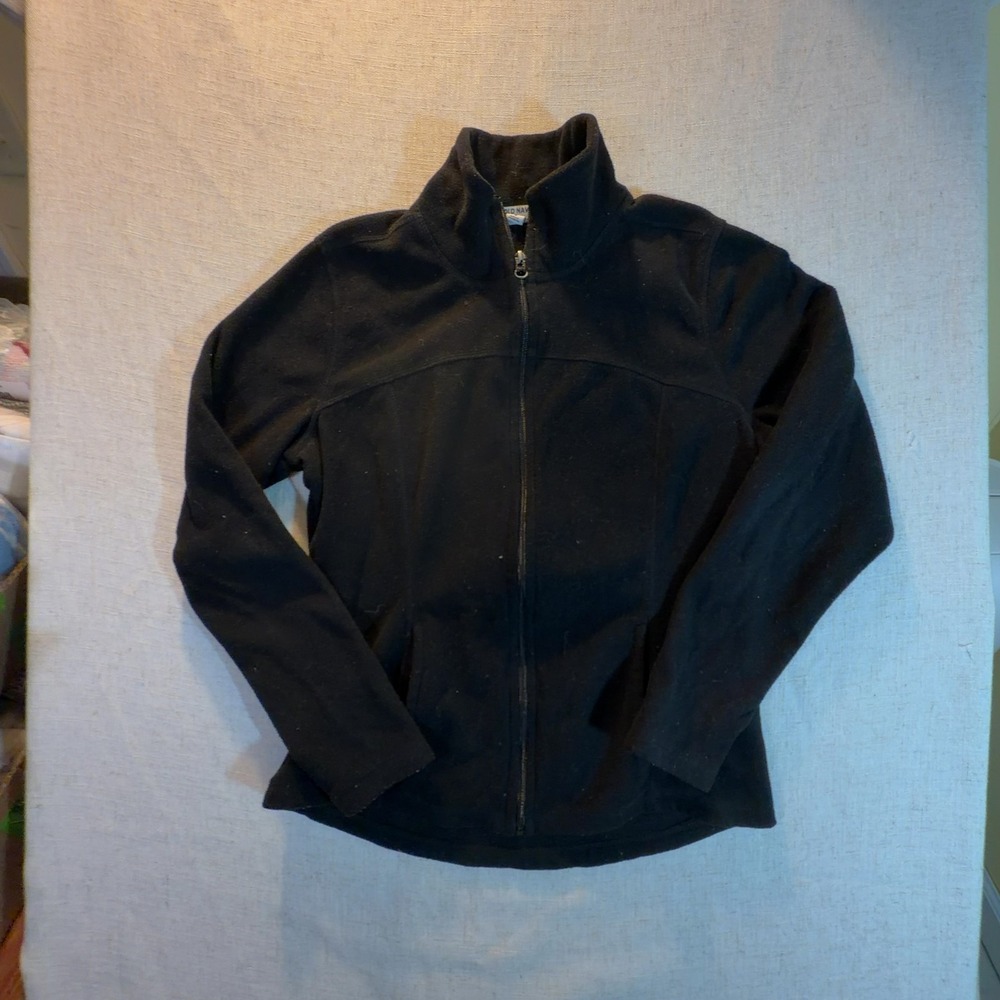 Old Navy Full-Zip Fleece Jacket Black Mock Neck Fitted Women's Size Medium